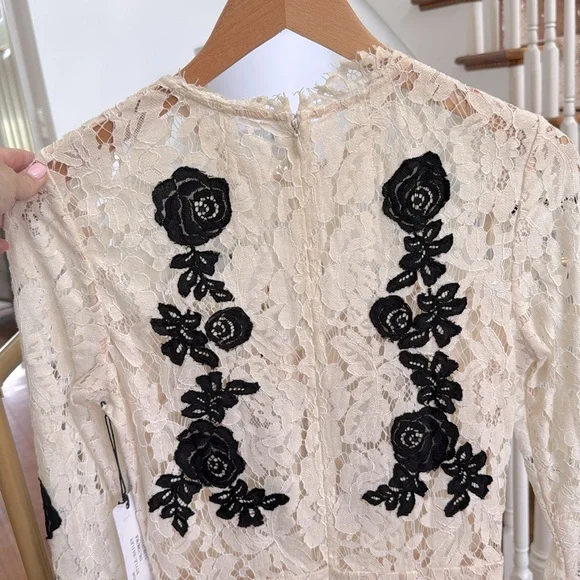 Saylor Ivory lace with Black Appliqué Romper, S - Picture 7 of 8